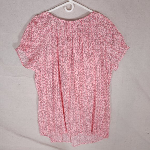 Bit & Bridle Womens 1X Pink Floral Boho Peasant Blouse Rayon Blend Cottagecore - Picture 2 of 8